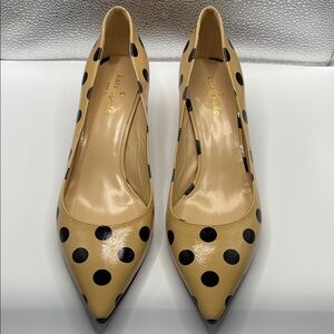 NWOT Kate Spade Tan and Black Polka Dot Kitten Heels